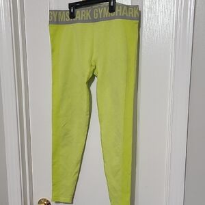 Gymshark Womens Neon Lime Leggings with Gray Logo Waistband
